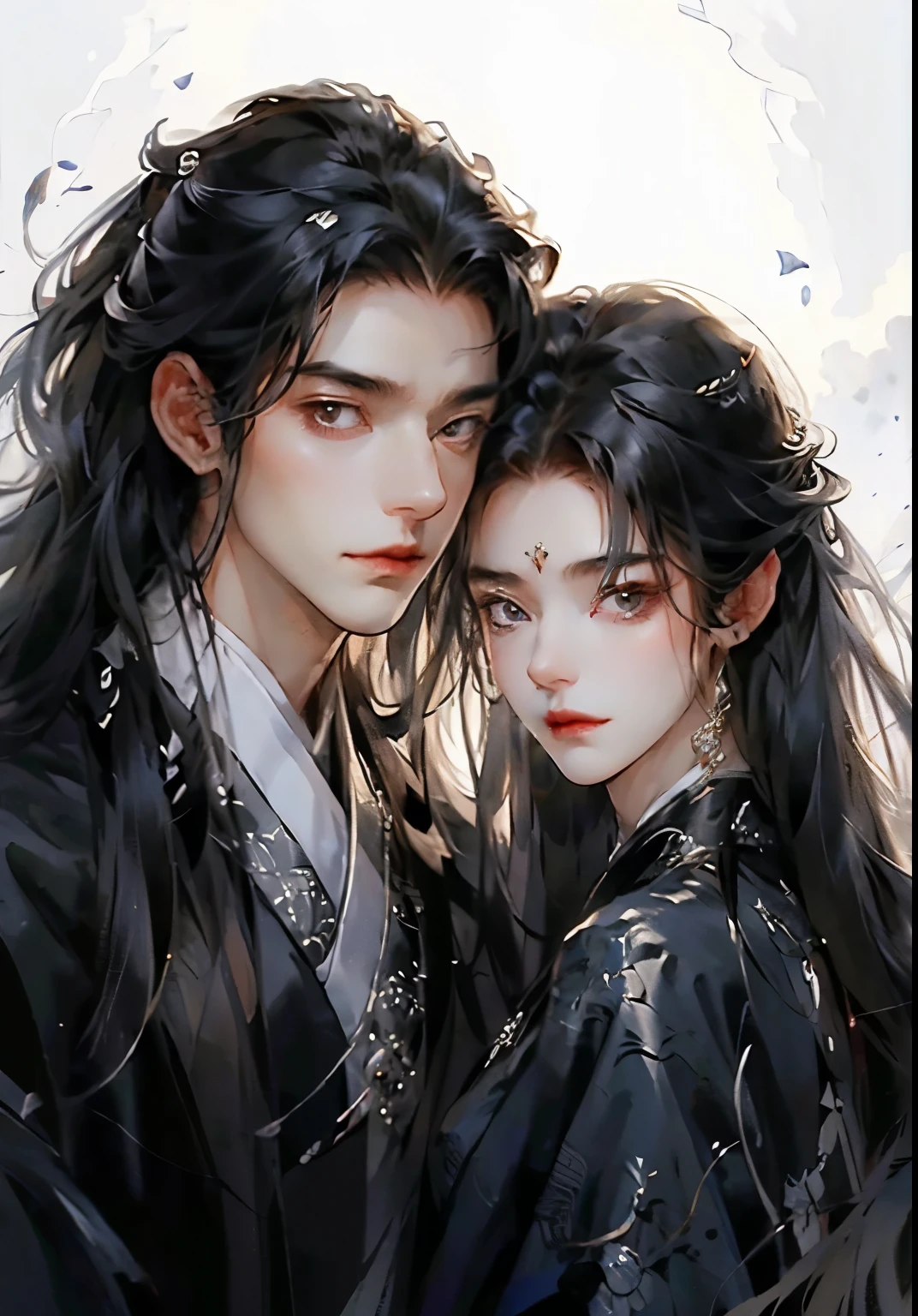 ( extremely delicate and beautiful.:1.2), 8k, (Prototype, the best:1.0), , (long_money_hair_man:1.5),  upper body , A long_manมีhair, Cool and seductive, Evil_Stare,  wearing a white hanfu dress , and intricate details, and intricate details, , a delicate and beautiful face , perfect eyes, Equal eyes,  super light and shadow 、White Room Background、 Use backlight and edge lighting