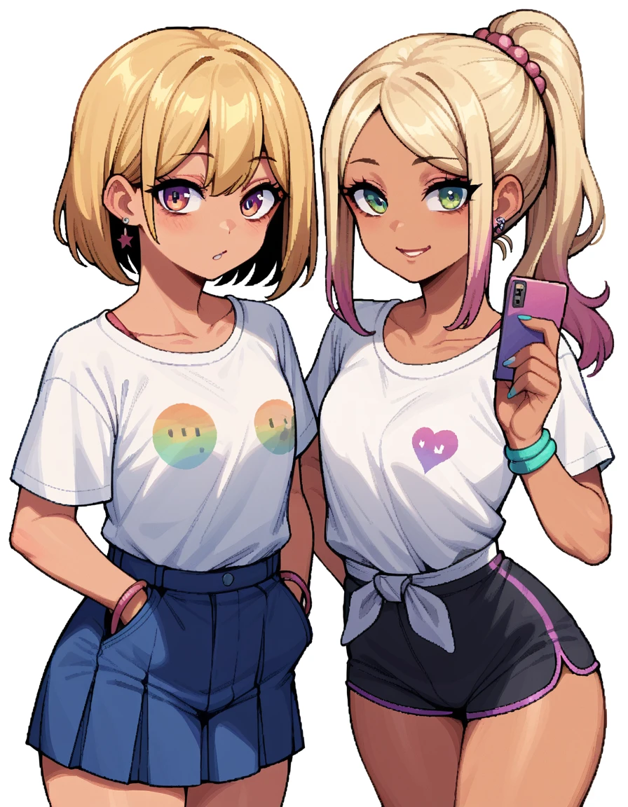 2girls,pixel art,,gyaru,small chest,,,,,detail background,