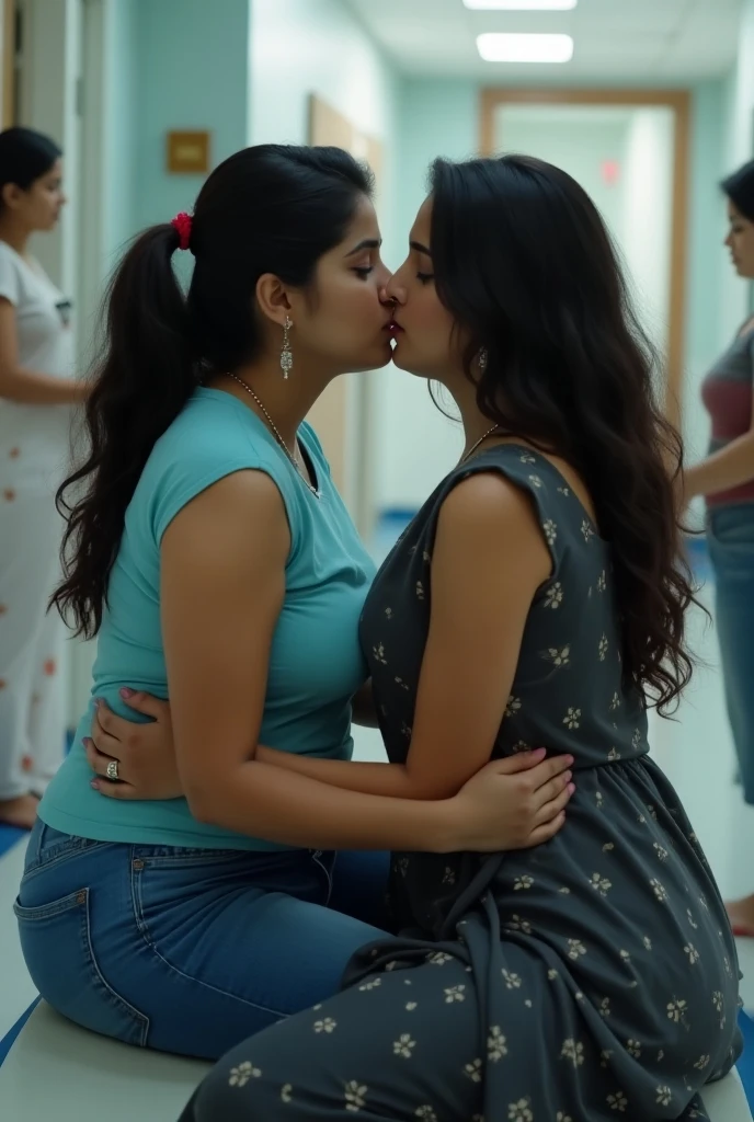 Five extremely beautiful Tamil girls, 20 year old, inside theatre, playful bold sassy lesbian group (((erotic, neck smooching, hip groping, cheek kissing))) poses for adults only magazine, nude, round deep navel, HDR, hyper realistic, intricate detailing, yotta-pixel image, yocto-pixel detailing