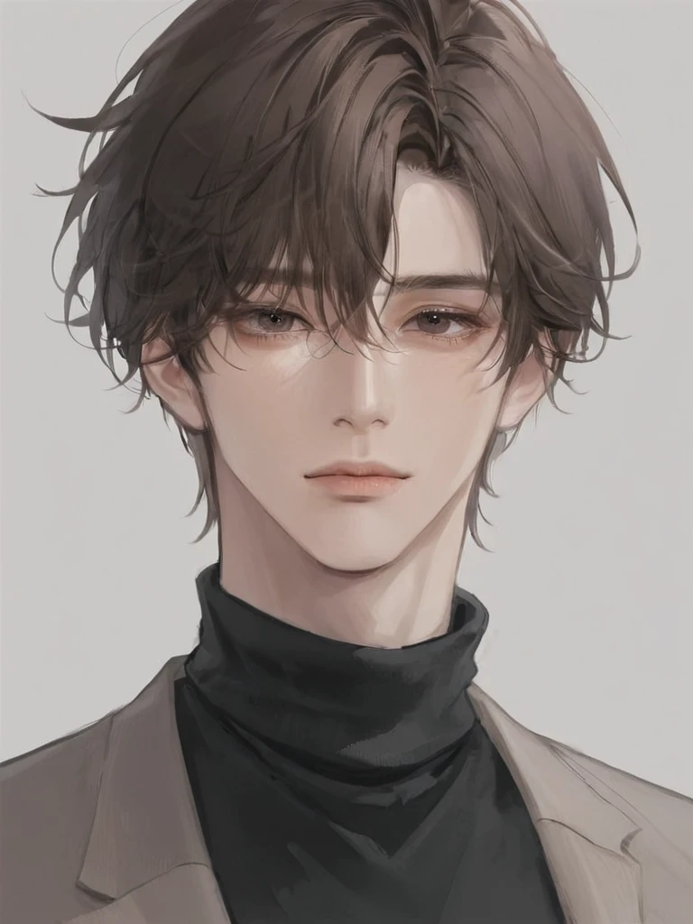 (ภาพ High Detail )Alone .A man.Age 25.Dark brown hair.Wear a turtleneck shirt .very handsome.Black eyes.The beautiful eyes.(perfect eyes).  High Detail .Clear image. Masterpiece 