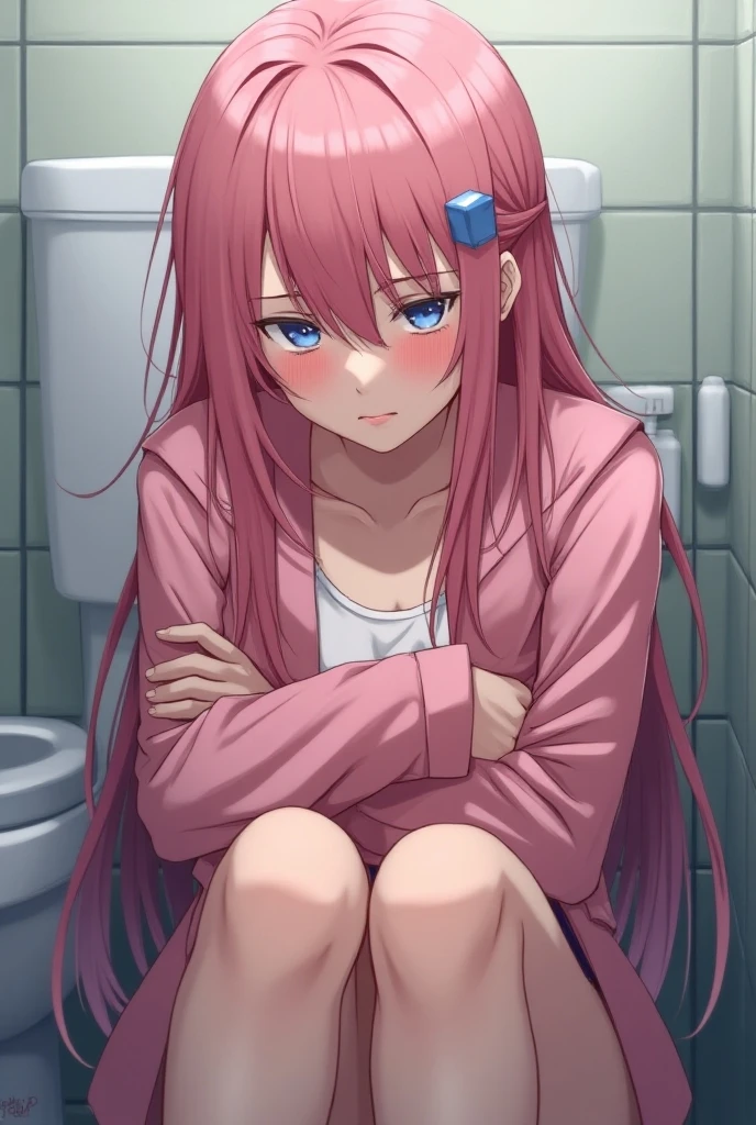 nsfw, naked, sexy, boos(1)((best quality)),((highly detailed)),masterpiece,detailed face,beautiful face,(detailed eyes, deep eyes),1girl,((dynamic pose)) , Hitori Gotou, cube hair ornament, pink hair, long hai, hair ornament, smile, one side up, bangs, closed mouth, hair between eyes, long sleeves, solo focus, track suit, very long hair, sitting on tentacles, lots of cum