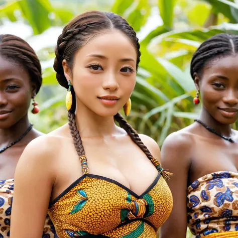 the woman's skin is dark brown ghanaian woman ishihara satomi 、((best quality)), ((masterpiece)), ( details), （ perfect face）, t...