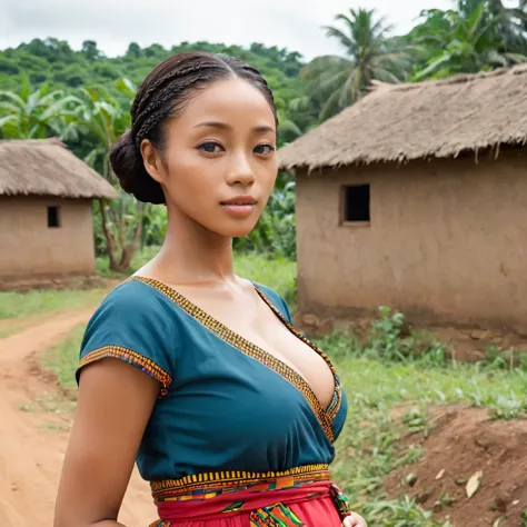 the pregnant woman has dark brown skin, ishihara satomi, a ghanaian woman raising ren with women in a ghanaian village、((best qu...