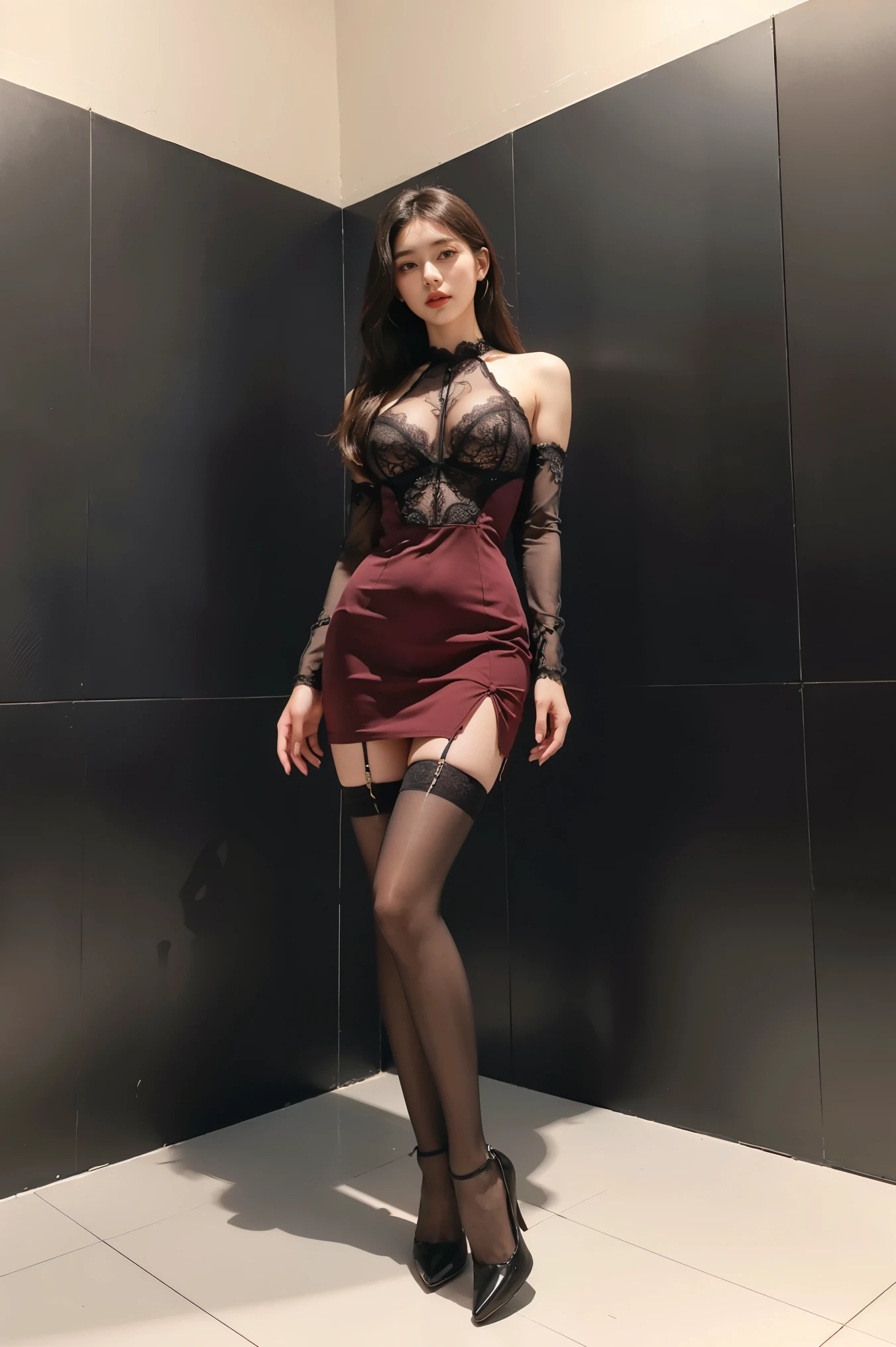 humongous large breast:0.6,Red suit,Black hip skirt,black microskirt,A-line skirt,She wears black pantyhose on her legs,high-heels,wears glasses,Recline on the sofa,The beauty of mixed race,The skin is very white,The lips are red,Pure and cute appearance,face round,being thin,很being thin,The legs are thin,Smooth skin,Face a little rosy,The lips are slightly open,Diamond stud earrings without lace collar,smooth fair skin,Flawless skin,Fair and glowing skin,Tall and tall,The movements are natural,Natural expression,sexy model,asiagirl