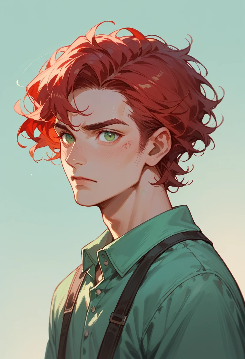 Mint Green guy Shoulder-length red curls