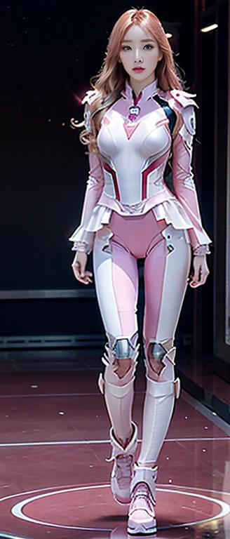 Accurate. 8K High Quality HD. Full Body Photo. Standing in a full height. Studio Background. 8k HD good quality image. Taeyeon from SNSD has an ideal body, big breast, big butt, sexy wavy body, straight long hair, wearing a COLOURED PINK and WHITE Iron Man suit without the helmet. PINK Iron pants. PINK Iron Boots. Mechanical big Purple hands. FULL BODY FROM HEAD TO TOE. Standing in a FULL HEIGHT FROM HEAD TO TOE. 

The picture must show a complete head to toe picture of TAEYEON