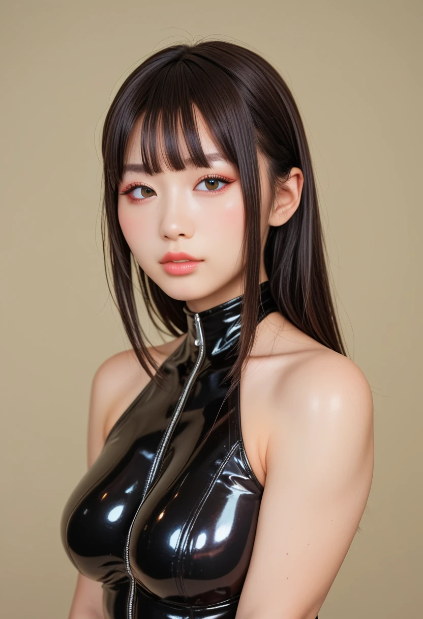 araffe in a black latex outfit posing for a picture, sensual face，Full of makeup, cruel korean goth girl, wearing atsuko kudo latex outfit, sexy look at the camera, Sexy face, She is facing the camera, sakimichan, Clear lips and high quality, Tumblr, taken with canon eos 5 d, 🔞🤡