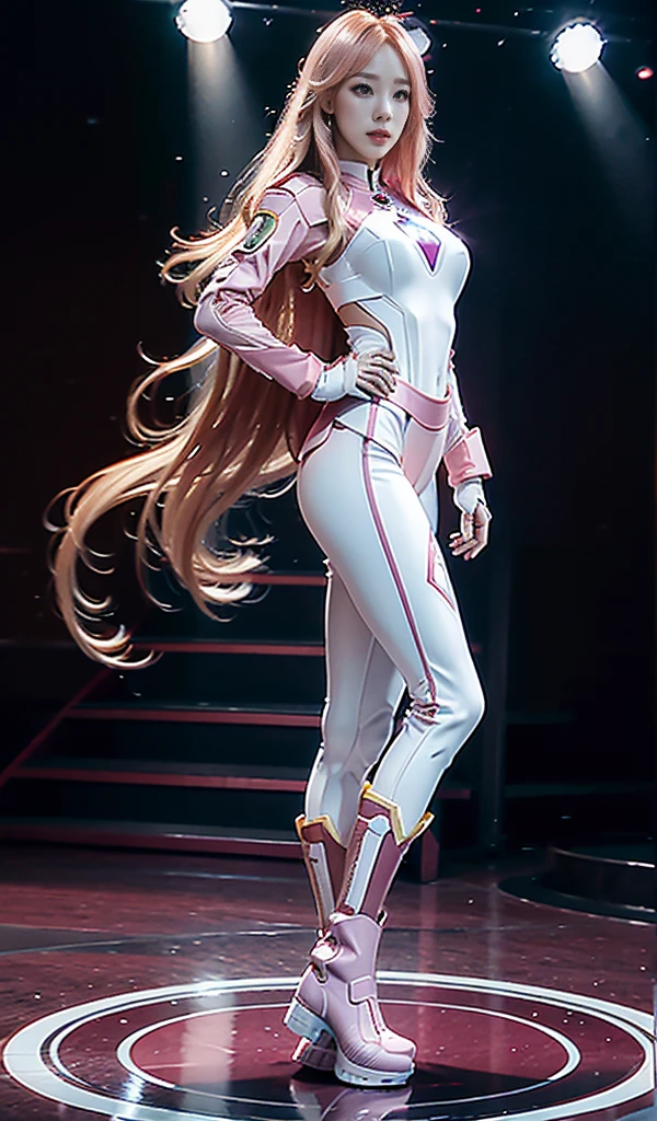 Accurate. 8K High Quality HD. Full Body Photo. Standing in a full height. Studio Background. 8k HD good quality image. Taeyeon from SNSD has an ideal body, big breast, big butt, sexy wavy body, straight long hair, wearing a COLOURED PINK and WHITE Iron Man suit without the helmet. PINK Iron pants. PINK Iron Boots. Mechanical big Purple hands. FULL BODY FROM HEAD TO TOE. Standing in a FULL HEIGHT FROM HEAD TO TOE. 

The picture must show a complete head to toe picture of TAEYEON