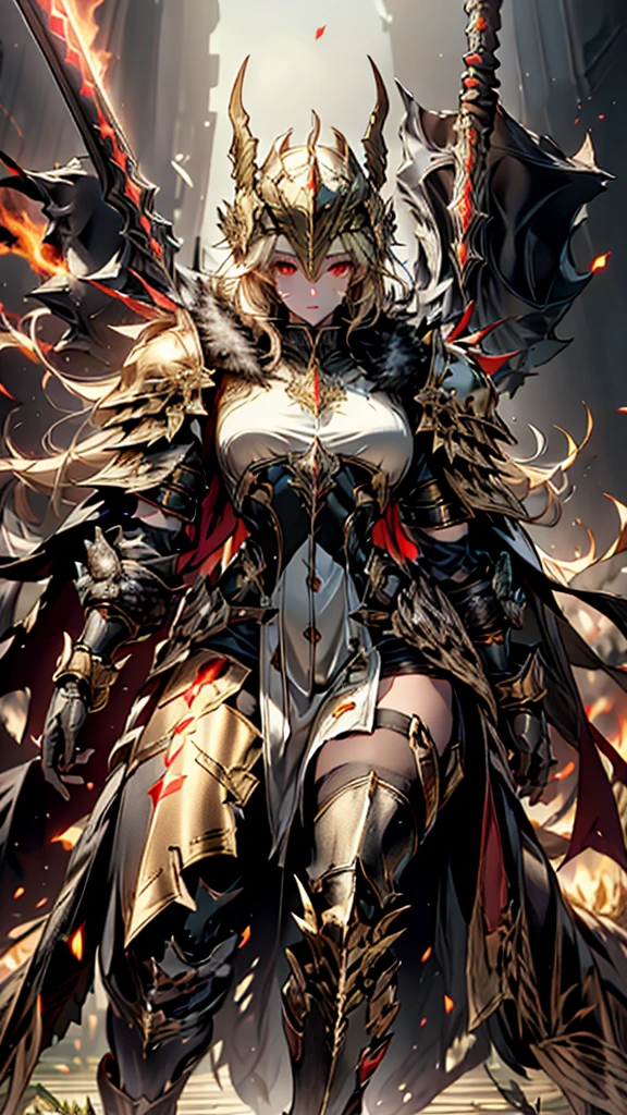 masterpiece, UHD, ((extremely detailed)), ((revealing battle suit:1.3)), (black battle suit:1.2), large beautiful breast, exposed breasts, ((sharp jawline)), slightly opened mouth, ((serious expression)), (extremely detailed face), battle stance, weapons in hands, ((clear hands)), ((detailed hands)), (holding weapon in hands), ((battle stance pose:1.3)), (war background:1.2), war going on in the background, ((detailed soldier:1.2)), looking at the viewer, front view, historical, dynamic pose, (dynamic battle stance), sole girl, 1girl, ((exposed cleavage)), red hair, red beautiful hair, detailed red hair,8K,beautiful mature female demon, three horns, cruel smile, red skin, Sexy fire-shaped chest armor, wreath wrapped in fire, (fiery eyes:1.2), tempt me, take your soul, Underworld earth background, (masterpiece), (realistic:1.4), RAW, highest quality, ultra high resolution, rich colors, Backlight, cinematic lighting, film grain, RAW, 50mm lens, Nikon D850, warm colors,super realistic skin,inside a dark dungeon,very big breasts,depiction looking down from above,red mohawk hair,(Masterpiece, ultra detailed: 2), (best quality: 2), (beautiful woman: 2), (beautiful face: 2), viking warrior woman, muscles, very big breass, sexy,(1 girl), (megan fox:1.25), Beautiful vampire girl dressed in ornate medieval vampiric full body armor, (pure white skin:1.25), (perfect fingers:1.24), (extreme muscular definition:1.5), (vampiric body armor:1.25), (huge muscular arms:1.5,) (10-pack abs:1.4), (lots of veins:1.25), Ultra Realistic, Very detailed face and eyes, a true masterpiece, with an atmosphere of horror, gothica, blood, haunted cathedrals