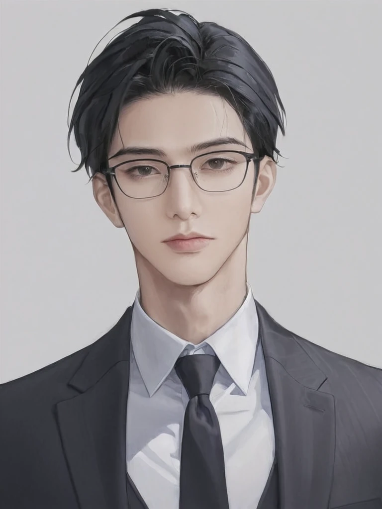 (ภาพ High Detail )Alone .A man.Age 30.Wear glasses.Black hair.very handsome.Wear a suit.Black eyes.The beautiful eyes.(perfect eyes).  High Detail .Clear image. Masterpiece.Handsome, calm, and mature.