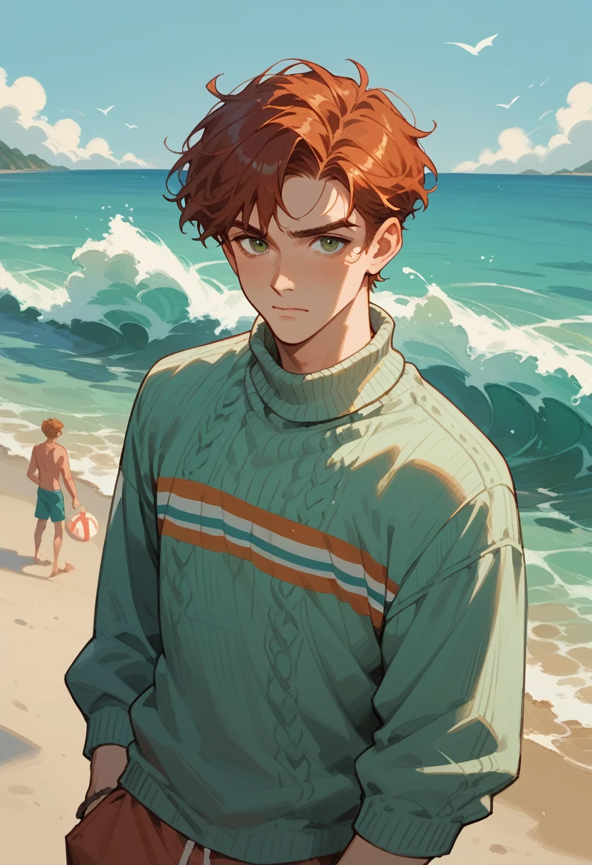 Mint crew neck sweater male Long auburn hair with beachy waves