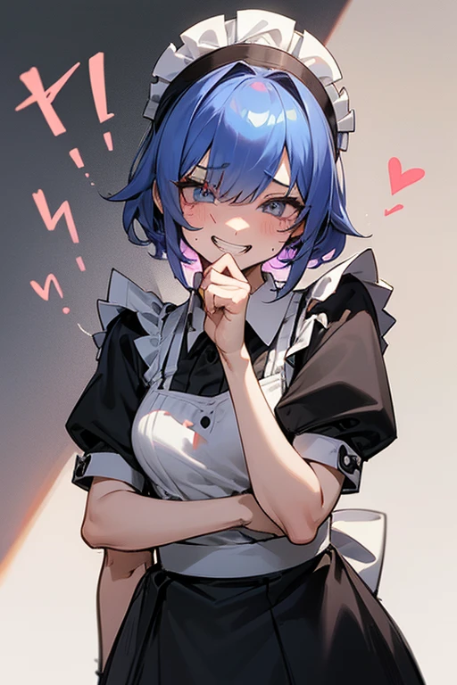 masterpiece, highest quality, Super detailed, sharp, spectacular lighting, cinematic composition, 1 girl, alone, Againm_\(Re_zero\), cute, light blue hair, short hair, medium bAgainasts, (hair above one eye:1.3), blue eyes, roswaal mansion maid uniform, wide sleeve, apron, Upper body, close, Face-to-face audience, (blush:1.2), (Ahegao:1.1), (looking at the viewer:1.1), From above, (put your hand on your face:1.1), (stick out tongue, drooling, saliva:1.1), seductive pose, mansion, (8K:1.1),