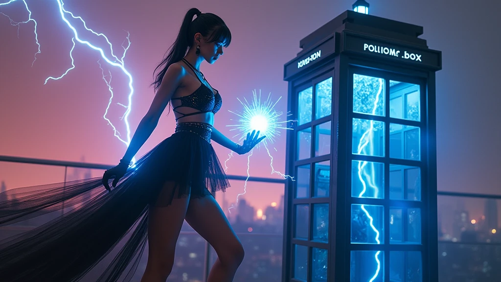 A futuristic cityscapes with colorful all-glass giant towering skyscrapers. High-resolution OLED GUI interfaces in the building, The windows are filled with transparent data visualization infographics that show it all, from weather patterns to traffic flow, Matrix cascading code. Colors are saturated and vibrant. At night, (1 female modern conjurer, solo), photo realistic, medium-breast:1.3 slim body, cleavage, sling top, miniskirt, (matrix style black sunglasses, magic power, mysterial sign, lightning), half-body thigh level medium shot, cinematic lighting, ray tracing.