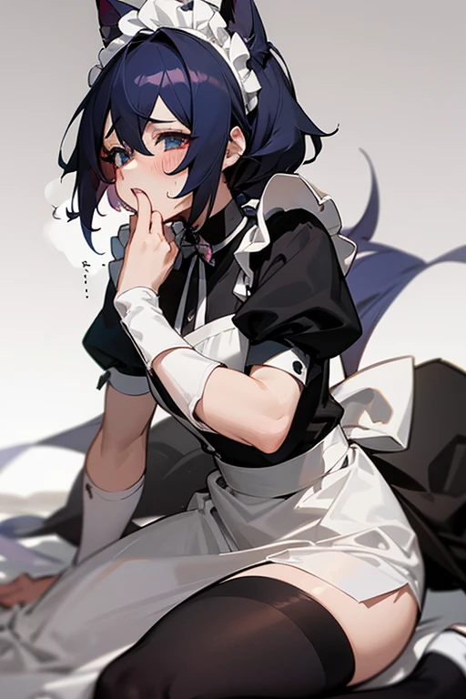 (masterpiece, best quality, highres, super detail illustration), skirt lift up, perfect face, nsfw, cum, cute face, spread legs with standing, tears up, maid clothes, bottomless, clean floor, crying and smiling, panty, arms up, restrained, shackles,
