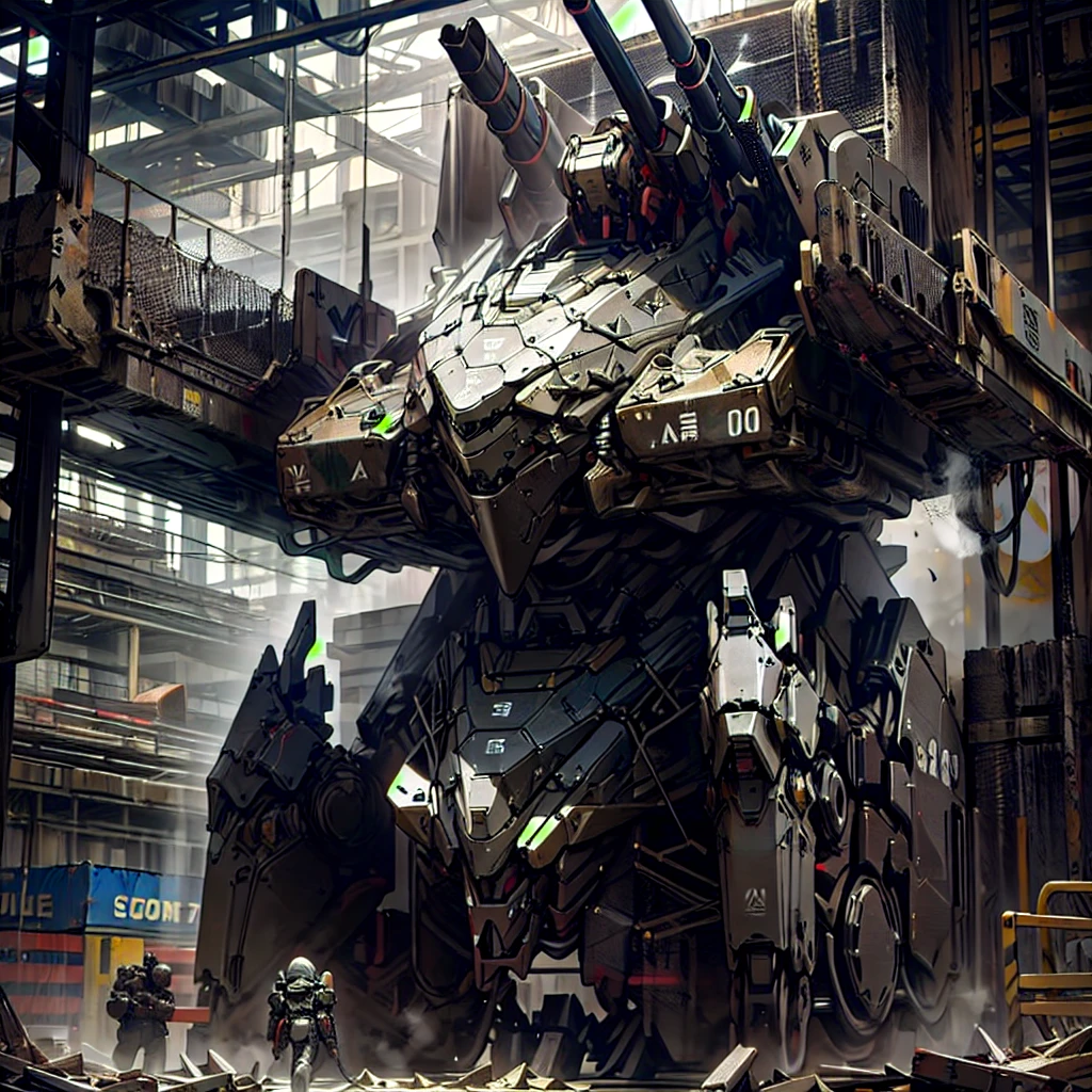 null, cloud, holding_arms,  no _human, Shine, ( robots),  building, Shine_eye, Mecha, science_ fiction, city, Realistic,((( armored core))),(Masamune Shirow)、