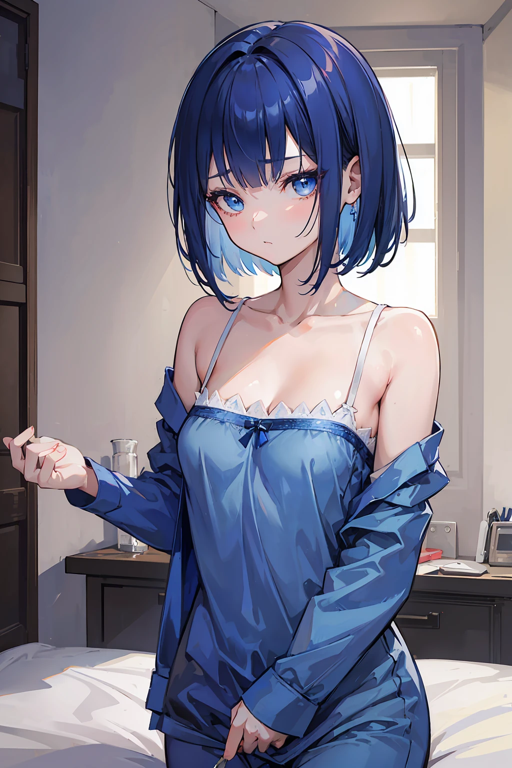 15 year old loves sex、 A sexy worker in a lewd knitted dress、Underboob, small breasts, aroused face