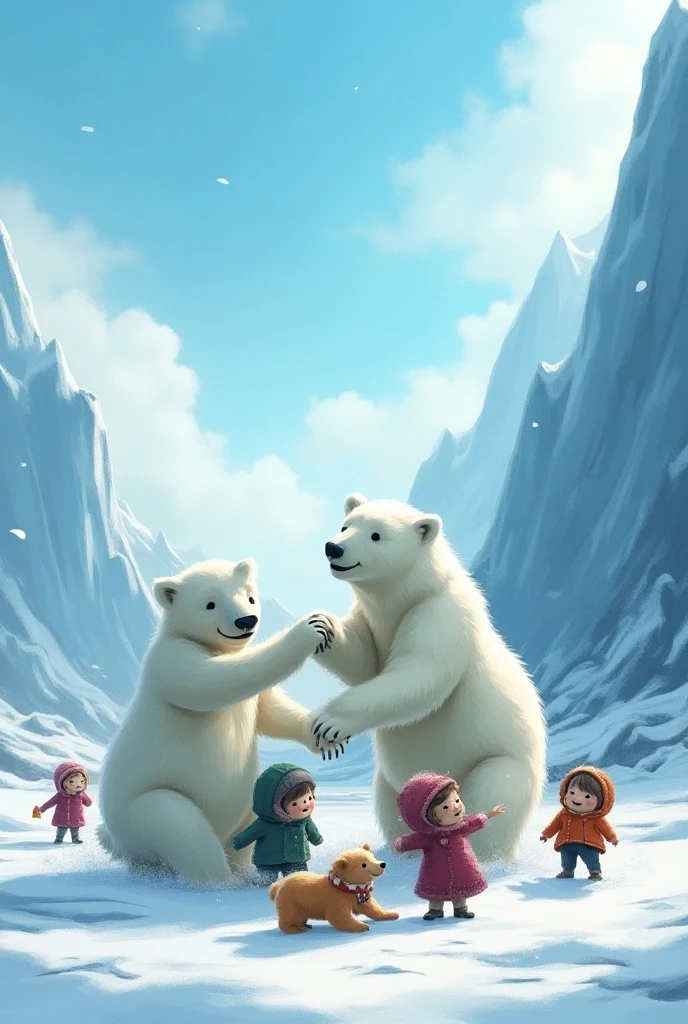 Polar bears playing with humans