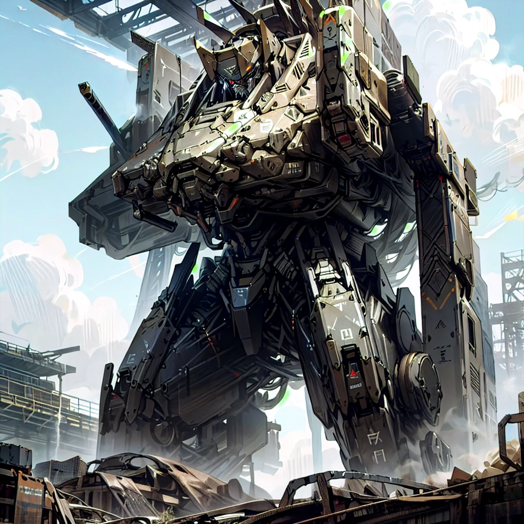 null, cloud, holding_arms,  no _human, Shine, ( robots_flying sky), (Fly at high speed)、Shine_eye, Mecha, science_ fiction, Realistic,((( armored core))),(Masamune Shirow)、