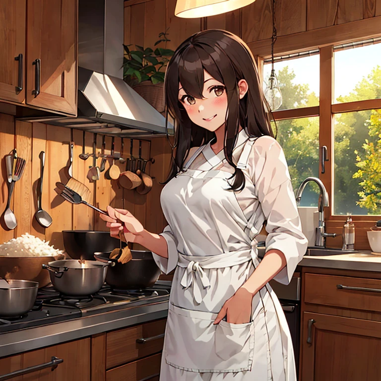 akagi_kantaicollection
long_hair, brown_hair, brown_eyes, muneate, tasuki, smile
(masterpiece:1.4),(best quality:1.4), (premium:1.4), (great illustration:1.4), (ultra-detailed:1.4),(art CG,8K),1girl solo,full body, blush,smile,KonishiCSA,
eating rice,kitchen,apron,(Gourment Collection:1.4)
