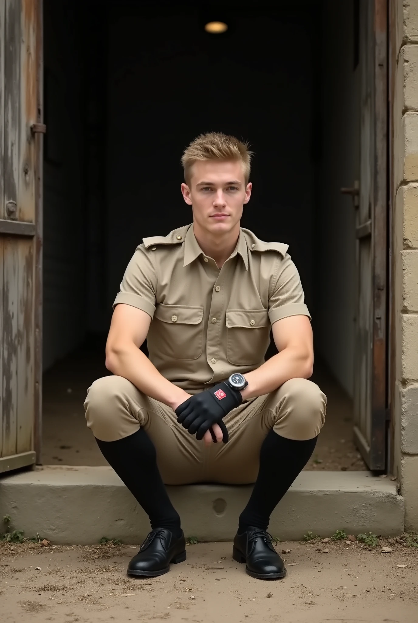 military style, young soldier, teenage, camo, modern armour, ultrarealistic, blonde, medium dick, many cum, dripping cum