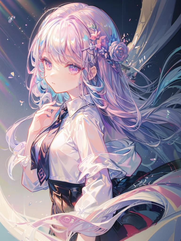anime girl dancing and playing violin under a mystical sky