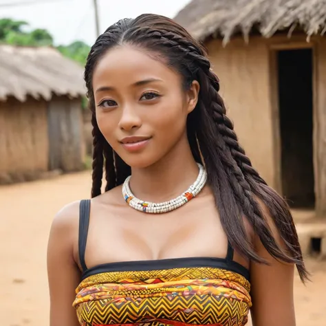 the pregnant woman has dark brown skin, ishihara satomi, a ghanaian woman raising ren with women in a ghanaian village、((best qu...