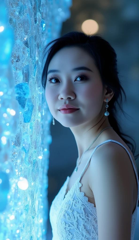 girl in crystal cave, detailed face, detailed eyes, detailed lips, detailed nose, best quality, 4k, 8k, high resolution, masterpiece:1.2, ultra-detailed, realistic, photorealistic:1.37, HDR, UHD, bokeh, super photography, dramatic light, lady,