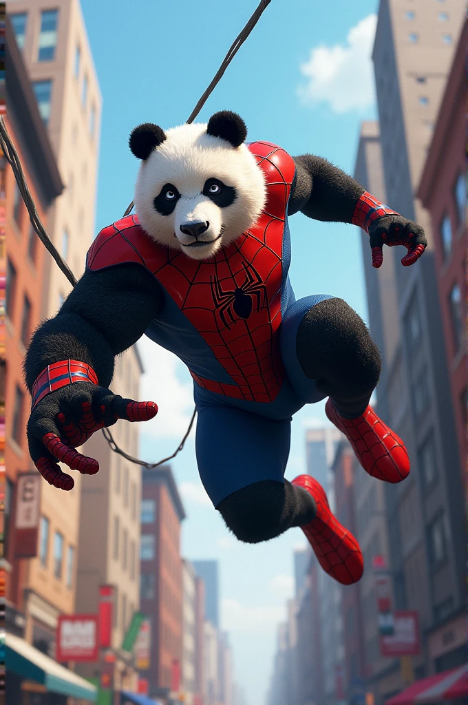 animation of panda dressed as spiderman