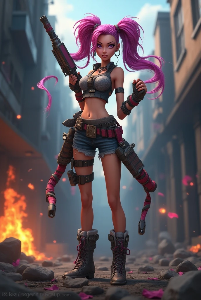 Lux jinx fusion league of legends standing with minigun