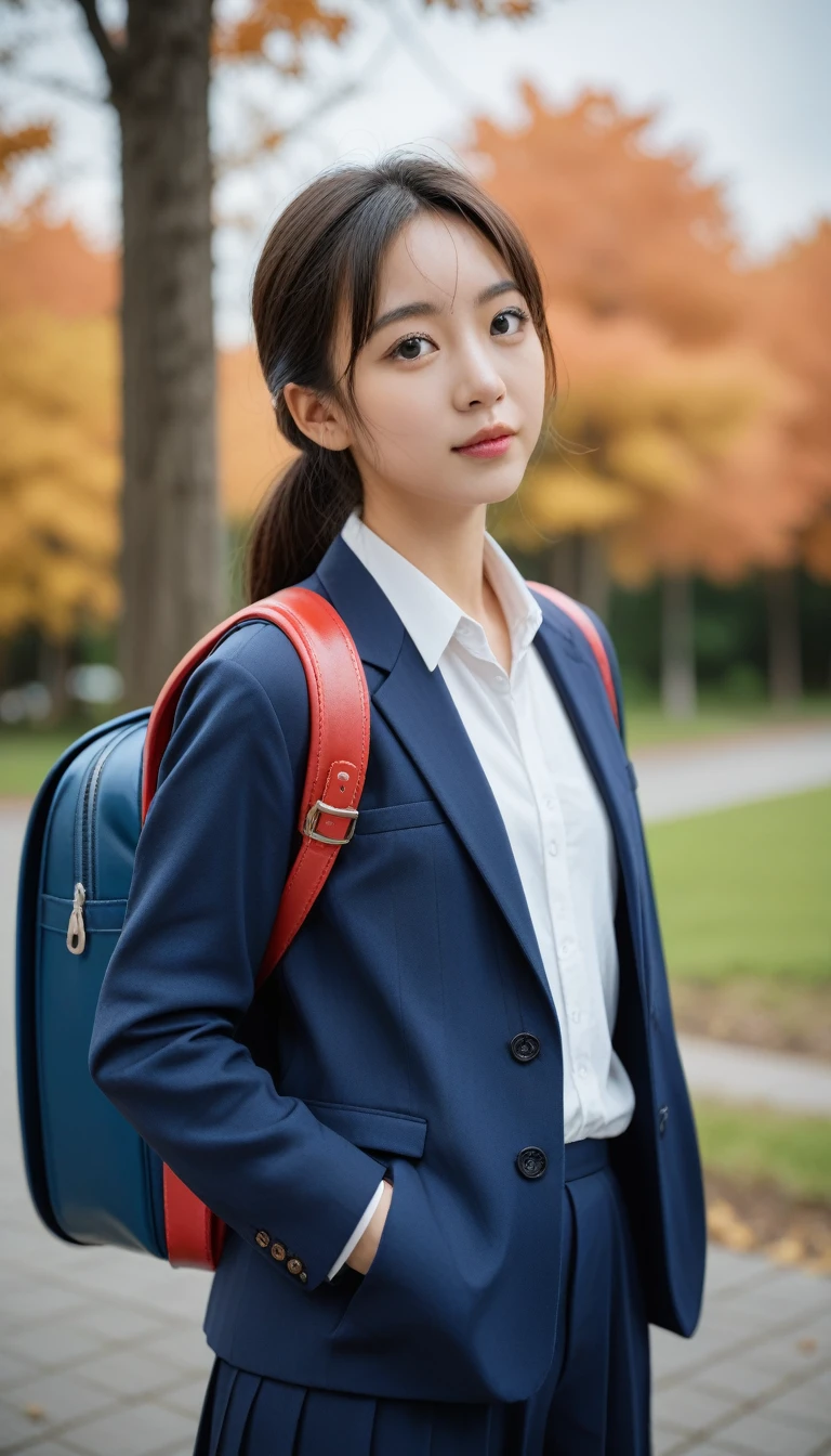  NSFW,Completely nakedで、Show me your nipples、Be careful when browsing :-2,   a picture of a cute high school girl carrying a dark blue school backpack ,   super model ,  and face up   , Realistic, 美しい女性Face,  staring straight at the camera :1.37, , Realistic, 非常にRealisticな写真, standing,   Perfect Anatomy:1.21, Small head:1.21, Thin lips:1.5, Close your lips,  portrait of a Japanese woman :1.21, blurry background of an autumn ginkgo tree  , Completely naked, whole body:1.21,  Hairy pussy、pubic hair  :1.21,   carrying a dark blue school backpack  , Brown Hair:1.21 ,   chignon hair  :1.21,  Cute Japanese Woman :1.21,  beautiful Japanese woman wearing a G jacket&#39;Face:1.21, Symmetrical eyes, Sharp eyebrows:1.37, Detailed face,  white skin:1.21, Fine skin,   Glowing Skin :1.21,   natural light illuminates her  :1.37  ,  Based on warm colors   :1.37, Silky Screen,  Nostalgic Photos ,   dynamic and cinematic lighting ,