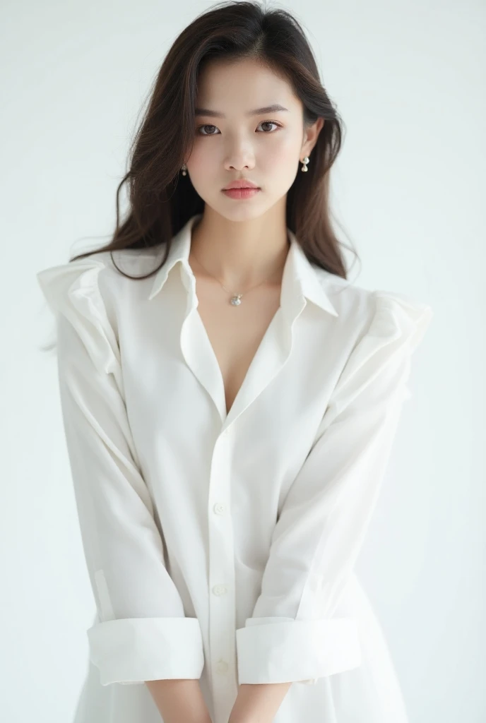 Long sleeve tops、Waistline、Abdominal muscles、Silky hair、(背景にWhite wall、Some of her hair is yellow:1.4)、White wall、In front of a white door、(窓のあるWhite wallの部屋)、((highest quality、8k、masterpiece:1.3))、Ultra-high resolution、(photoGenuineistic:1.4)、RAW Photos、Japanese,(Detailed aspect)、Genuine、Photographed in natural light、Highly detailed face and skin texture、Highly detailed lips、The correct state of the human body、Medium Hair、Black Hair、Various poses、Natural color lip、Shiny Hair、Don&#39;t look at the camera