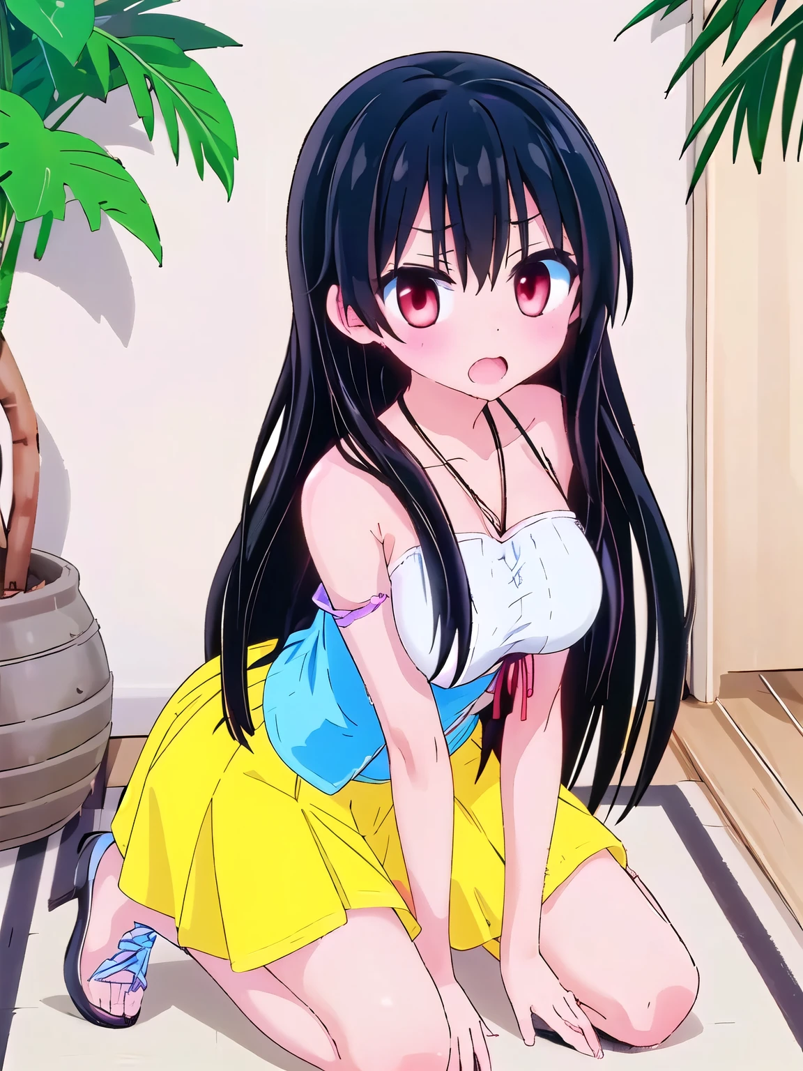 Masterpiece Top Quality High Resolution、Anna Tanaka , Long hair, Sit with your knees bent、in a school、(Angle from below)、Ashamed((Mansuji、mekosji))、((Wrinkles in panties))、anime girl in a swim suit in a pool with a leaf on her head, wet swimsuit, realistic bikini, is wearing a swimsuit, swimsuit, oppai, smooth anime cg art, bathing suit, seductive anime girl, asuka suit under clothes!, nami one piece, pixiv 3dcg, rin, shiny wet skin!!, splash art anime , jpn idol,1girl,dynamic pose,beach,swimwear, looking at viewer, thick eyebrows, laughing,(One lady)、(​masterpiece)、(best qualtiy)、(ultra-detailliert)、(a high chroma)、(CG Illustration)、((Full Angle))、Female, 20 years old、Delicate beautiful face、(red blush)、(Wavy long hair、Dark ｂlack hair)、(dishevled hair)、((Shoulder top))、See-through clothes:1.3、((Black stockings))、(Pink lace panties)、(Dark blue pleated skirt)、(teats)、breasts of medium size,、((turned around))、(Woman sitting on the floor)、The best lighting、simple background、Anime girl in bikini standing on the beach with palm trees, Wallpaper Anime Blue Water, 4k Race Manga wallpaper, anime moe art style, Anime! 4K, Anime! 4 k, Seductive anime dick girl, Anime wallpapers in 4K, ultra hd anime wallpaper, realistic bikini, marin kitagawa fanart, [ Digital Art in 4K ]!!, Ecchi anime style, Anime girl sitting on bed with arms crossed, an anime drawing by Jin Homura, pixiv, shin hanga, anime moe art style, Cute anime girl, marin kitagawa fanart, small curvy , nagatoro, Anime Best Girl, Anime visuals of cute girls, young anime girl, an anime girl, pretty anime girl, Anime Girl, ighly detailed、​masterpiece、top-quality、Ultra-high decomposition energy A、8K High Resolution、Photogenic clarity、A detailed eye、Gradation、perfect anatomy body proportions ,hard disk、nffsw (English) ,Nikon Z9 80mm Lens , masutepiece、Model Standing、Light blue panties made of lace material、White tight t-shirt、The dress is made of white lace material(((Show me all my panties)))、(((The skirt is defi