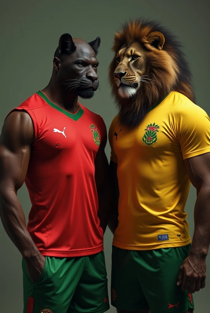 A poignant depiction of the emblematic lion of Sport Club do Recife, adorned with the distinctive red and black colors that represent the revered Brazilian football club. The yellow mascot, once symbolizing power and honor, now exhibits a sinister and sorrowful visage, alluding to the clandestine manipulation and corruption engulfing the club. The weather-beaten Sport flag, vibrant red and black, is sagging and dull in the backdrop, serving as a melancholic symbol of past triumphs. The managers of the club, portrayed alongside the lion, have malevolent expressions, mirroring a Machiavellian scheme. Bald
