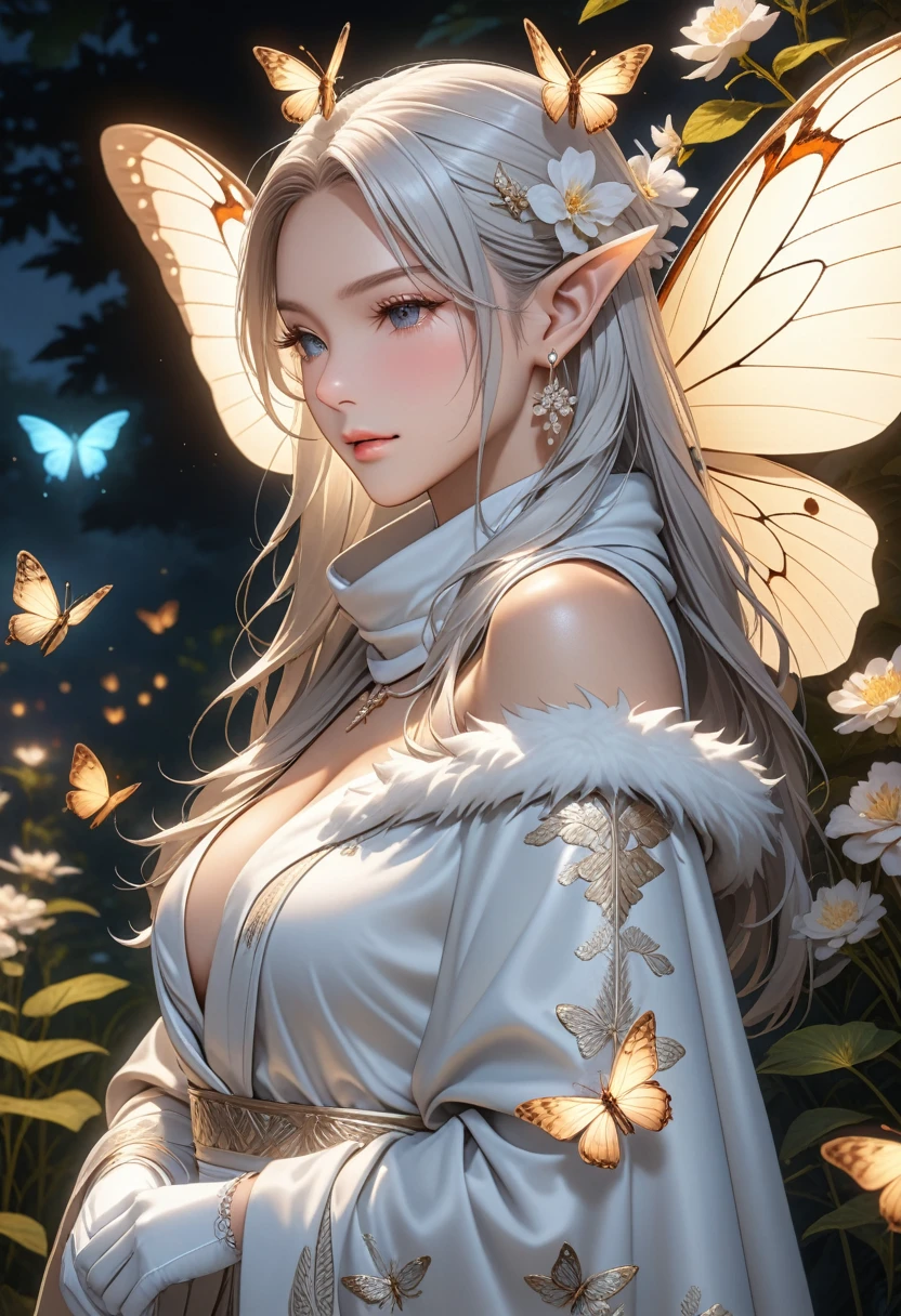 (masterpiece, Best quality:1.3), (upper body, Above:1.3), Yagokoro Eirin, Toho series, perfect face, expressive eyes, 1 woman, Looking at the viewer, 38 years, gorgeous body, big breasts, Beautiful, Anime, Laura,1 woman, silver hair, to braid hair, Nurse cap, Red and blue clothes, long skirt, (Cinematic lighting, realistic, fairy, Enchanting atmosphere:1.5), (Old Japanese mansion, through which the moonlight seeps, in the bamboo forest, midnight, The Great Full Moon:1.3)