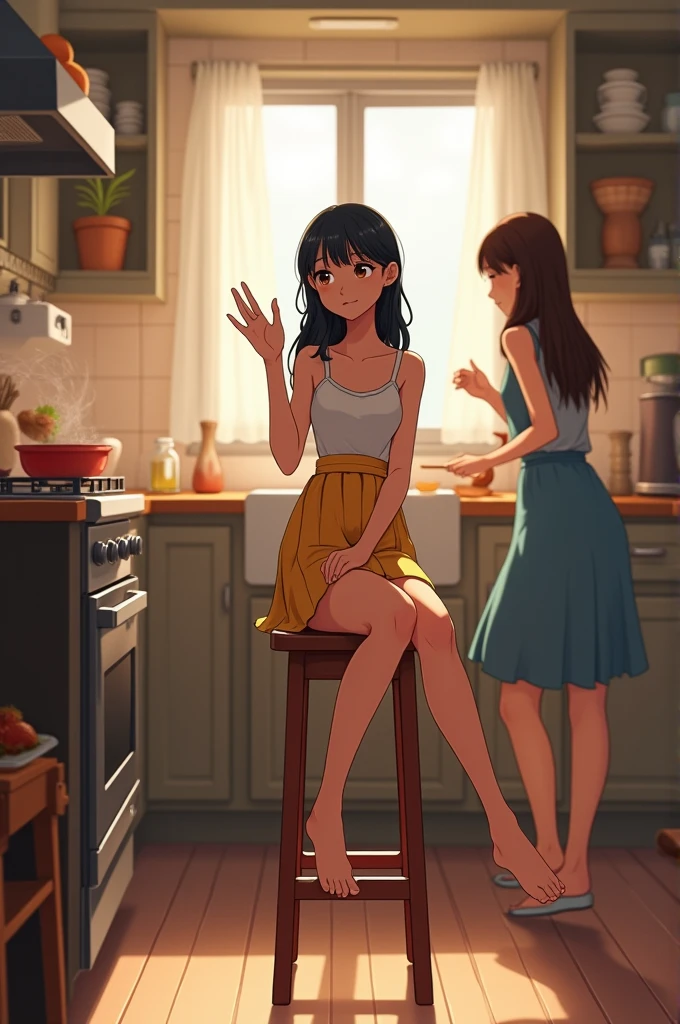 superflat, flat shading, flat colors, masterpiece, best quality,  2girls, loli, 10yo, child, white panties, eating cookies, kitchen, smile, happy, morning, bright sunlight, bedroom, best shadows, watercolor,