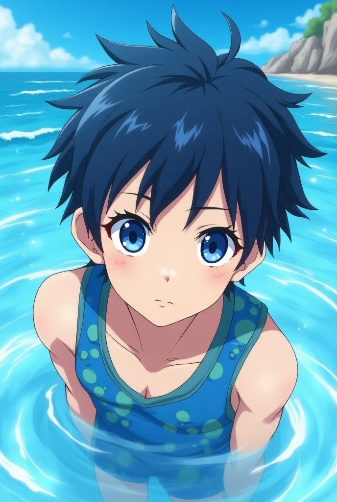 best quality,show foot,in spring,sky,sea,wallpaper,2boys,shota,little boy,shota,yaoi,short hair,blue hair,ahoge,cute face,aqua eyes,looking to the side,blue eyes,barefoot,swimsuit,bare legs,head tilt,lying
