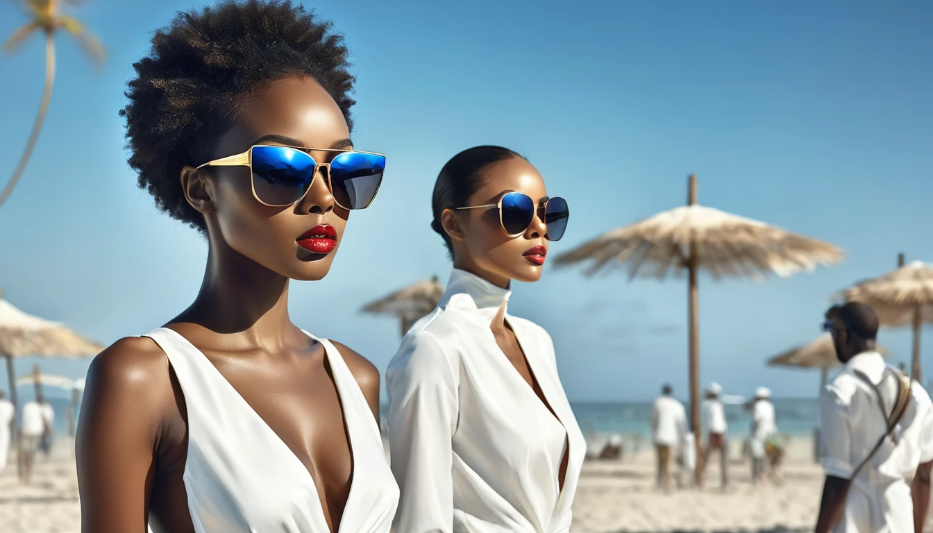 Alastair Magnaldo， Beautiful black African female models，Wearing sunglasses，High Saturation，painting，Ultra-fine details，4K