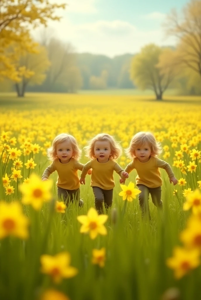 An incredibly charming carrying a backpack, accompanied by her adorable puppy, (((naked))) , ((flat breast)), (( shaved )), loli, ((laug open mouth)), ((arms up running)), close eyes, enjoying a lovely spring outing surrounded by beautiful yellow flowers and natural scenery. The illustration is in high definition at 4k resolution, realistic photography, sharp focus
