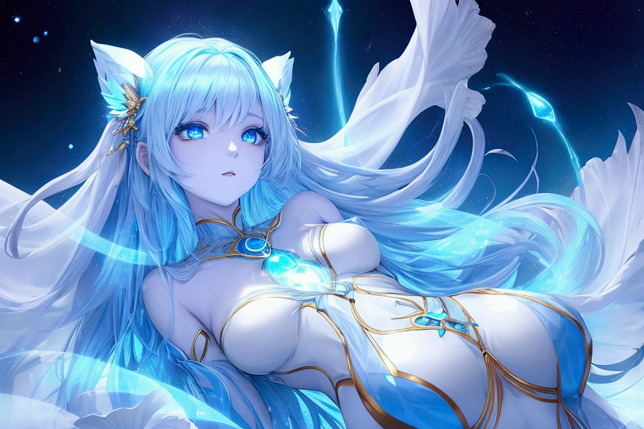 Sexy asian woman, big , long hair, light blue hair, ice queen warrior, sexy, frozen environment, 