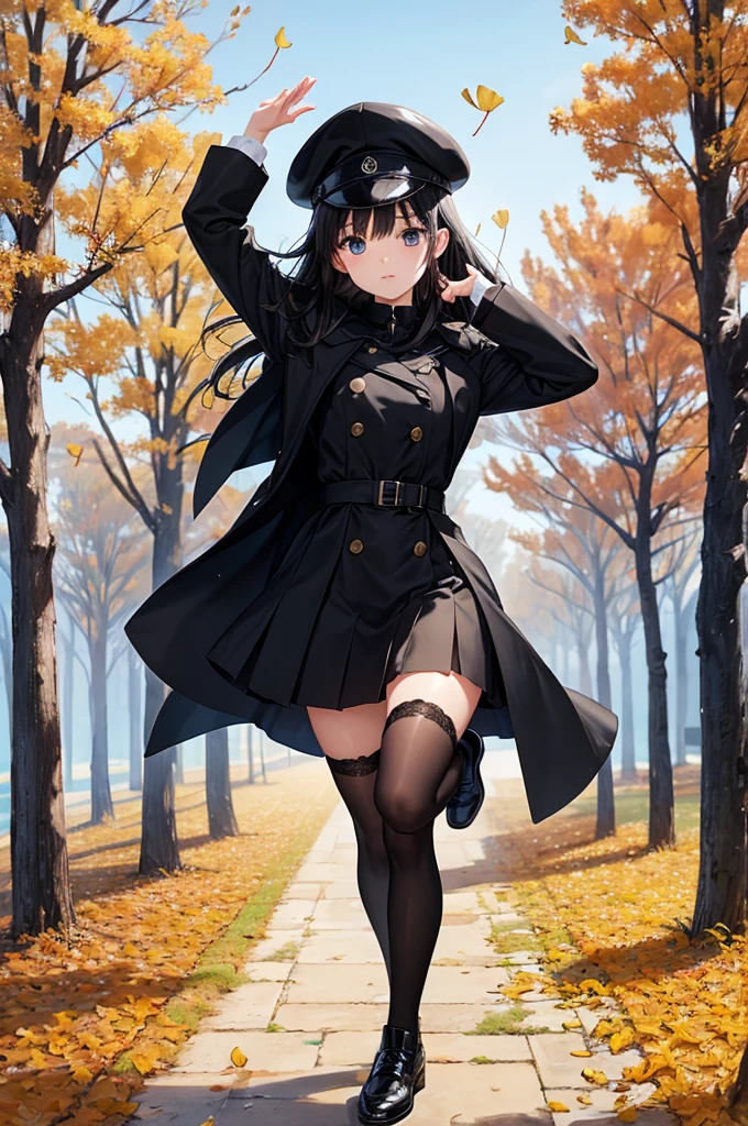 A woman in a black dress and a mask walks through the forest, Anime girl in black skirt, ((view from bottom))), Bright Red Eyes, taut clothes, juicy breasts, The sole of the boots, Leg view, black mask on the face, big thighs, juicy legs, hyperrealistic schoolgirl, work of art, anime woman fullbody art, hips and skirt, anime full body illustration, smooth anime cg art, style anime, pantyhouse, black tights, upskirt, the wind, raised skirt,