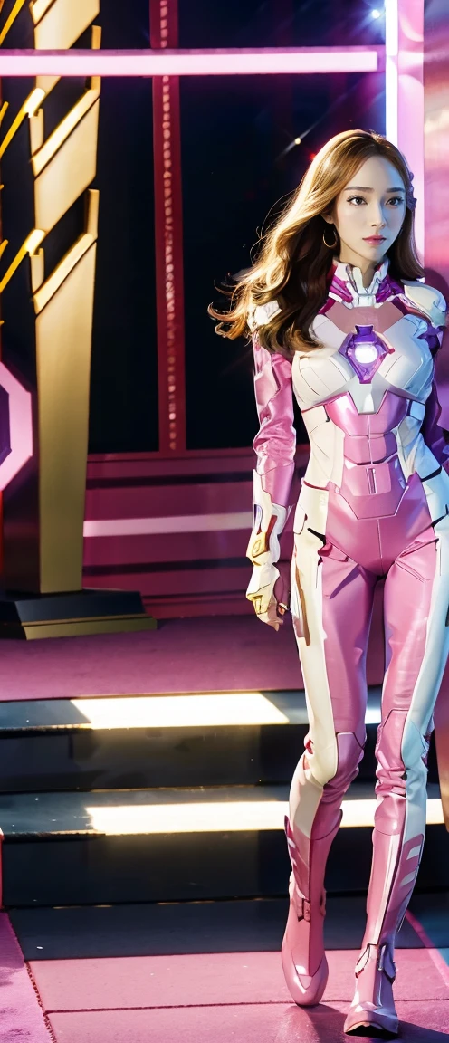 Accurate. 8K High Quality HD. Full Body Photo. Standing in a full height. Studio Background. 8k HD good quality image. Jessica Jung from SNSD has an ideal body, big breast, big butt, sexy wavy body, straight long hair, wearing a COLOURED PINK and WHITE Iron Man suit without the helmet. PINK Iron pants. PINK Iron Boots. Mechanical big Purple hands. FULL BODY FROM HEAD TO TOE. Standing in a FULL HEIGHT FROM HEAD TO TOE. 

The picture must show a complete head to toe picture of Jessica Jung