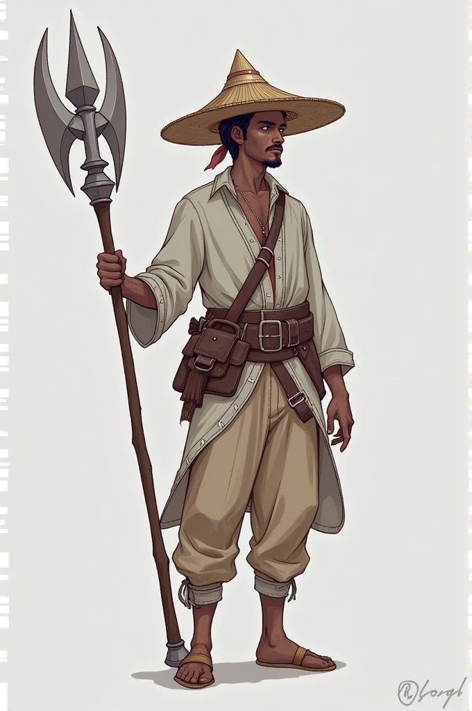 Apresente um duende de pele negra, with indigenous traits, usando um gorro vermelho, On one leg and smoking a pipe.
