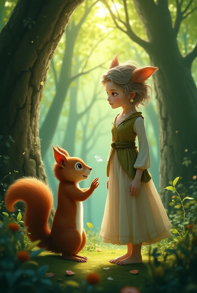 Princess children's cartoon, 7 years old, missing teeth, with rabbit, squirrel and talking owl --auto --s2