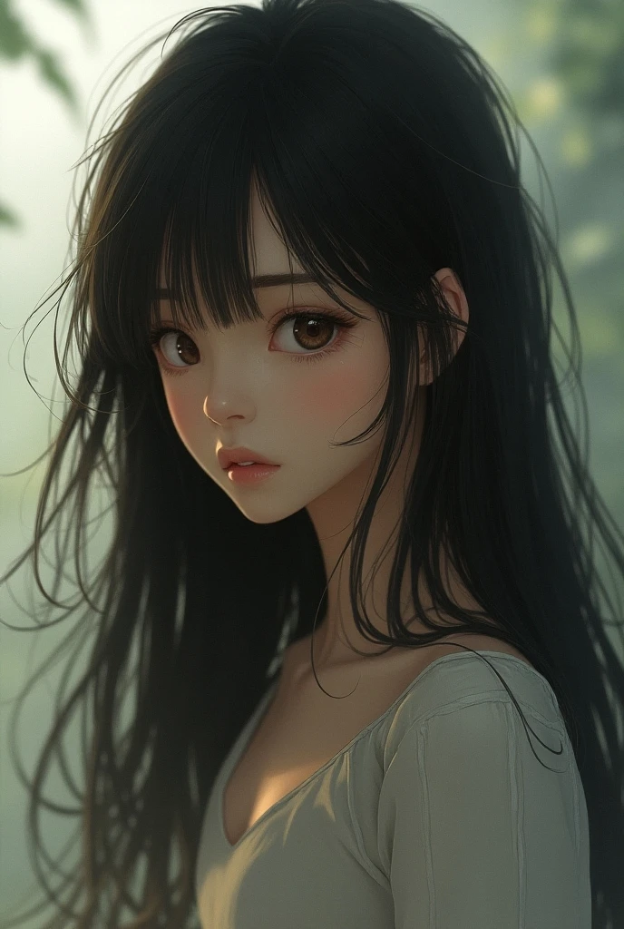 (((Masterpiece))), (portrait), Kujou Sara, diffused light, dynamic shadows, sharp focus, realistic, detailed, highres, absurdres, white background, looking to the side, v arms, (t-shirt), no bra, photorealistic, lifelike, wet, mascara, blushing, slim waist, (((sideboob))), sleeveless, armpits,