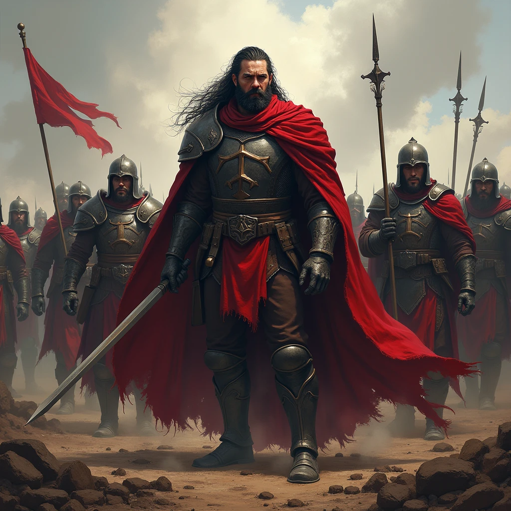 Ancient warriors, red armor.