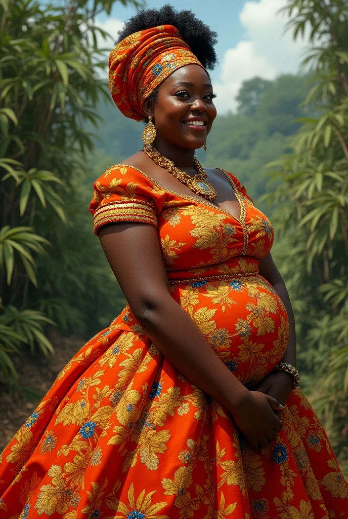 mulher idosa de 70 anos, She's wearing a dress and has an eight- pregnant belly, pele enrugada, olhando pra frente, foto frontal, 8k