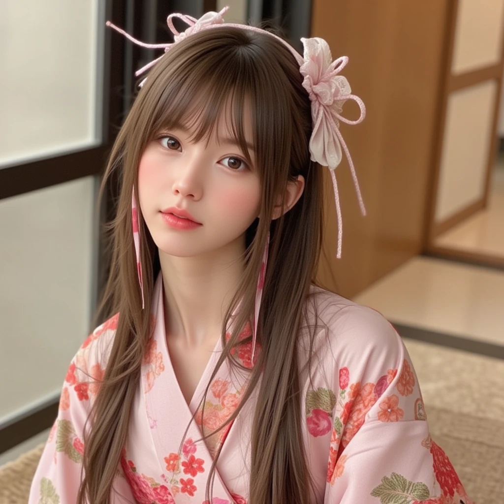 A woman wearing a kimono robe posing for a photo, tits, japanese goddess, com Big breasts, Big breasts!!, com Big breasts, in kimono, SFW Big, Big breasts!, tits proportions, japanese model, in kimono, Big breasts, SFW covered with huge breasts, chest covered、SFW, beautiful asian girl, Big breasts, Your chest