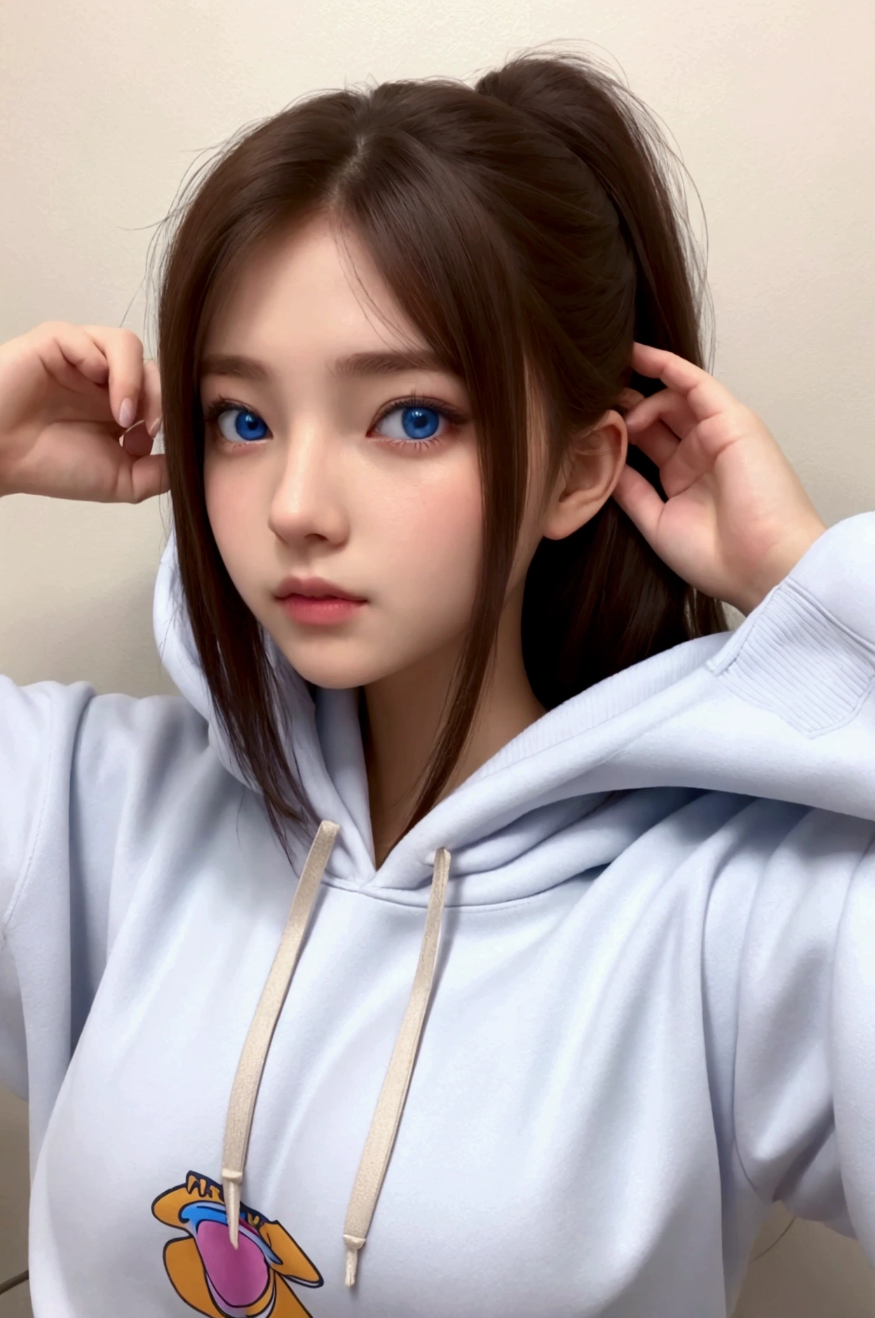 Unparalleled beauty, Shiny, Firm, glowing skin, 目の間のbangs, Beautiful luster, Glossy lips,bangsのあるウェーブのかかった超ロングヘア, Super long straight silky hair, eyeliner, Sexy and beautiful innocent gal, High resolution, Very bright and beautiful big glowing light blue eyes、Very big eyes、Beautiful and adorable, Gal Makeup、Nightlife at the night pool、((huge beautiful breasts 、Shiny and very erotic big breasts))、Stadium, (Photorealistic:1.4, 8k), Highest quality, masterpiece, 超High resolution, Perfect dynamic composition, Big Face, Round face, (Light brown hair:1.3, Long Hair, bangs, Curly Hair, ponytail), Highly detailed skin and facial textures:1.3, Sunburned skin:1.3, thin:1.3, Perfect Proportions:1.3, Mid-chest:1.2, Cleavage, Shiny脚, Limb details, Two cute and sexy cheerleaders, (Totally captivates you:0.9), (Cheerleader light blue costume:1.4), (Gal Makeup, eyeliner, mascara, Pink Lip Gloss, Distant eyes, Beautiful erotic eyes:0.85), Sexy Face:0.4, (Mouth closed, Small Mouth, Thick lips, A taste of beautiful eroticism:0.85), (Too cute beauty:0.9), Stadium, Many spectators, Many spectators, Green Grass, Wind, Cinema lighting from the front, (Shooting from below:1.8), (Looking down:1.3), (Extreme close up:1.3), (Arch your back:1.5), smile:0.7