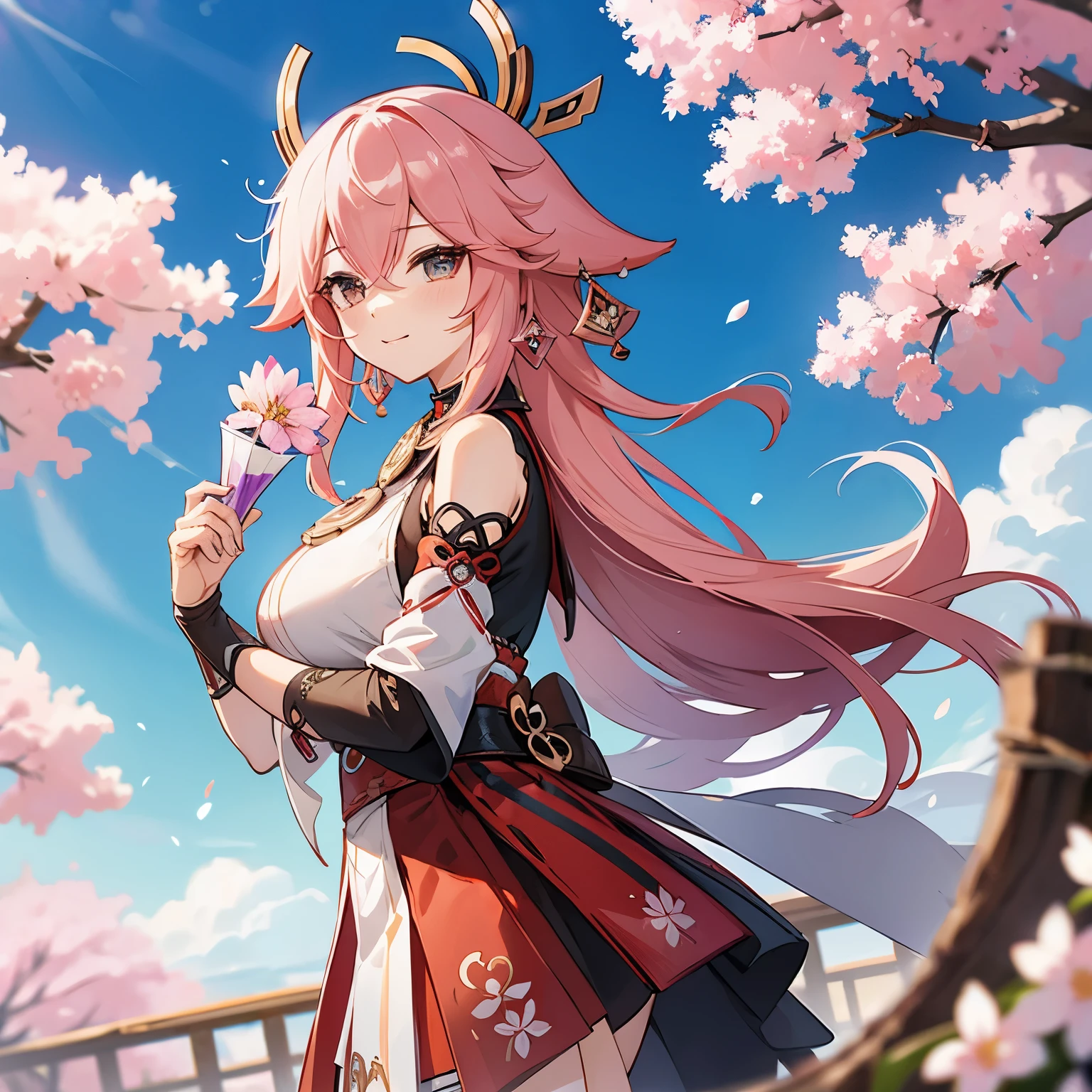Genshin Impact Style，Yae Miko，Under a huge cherry blossom tree
