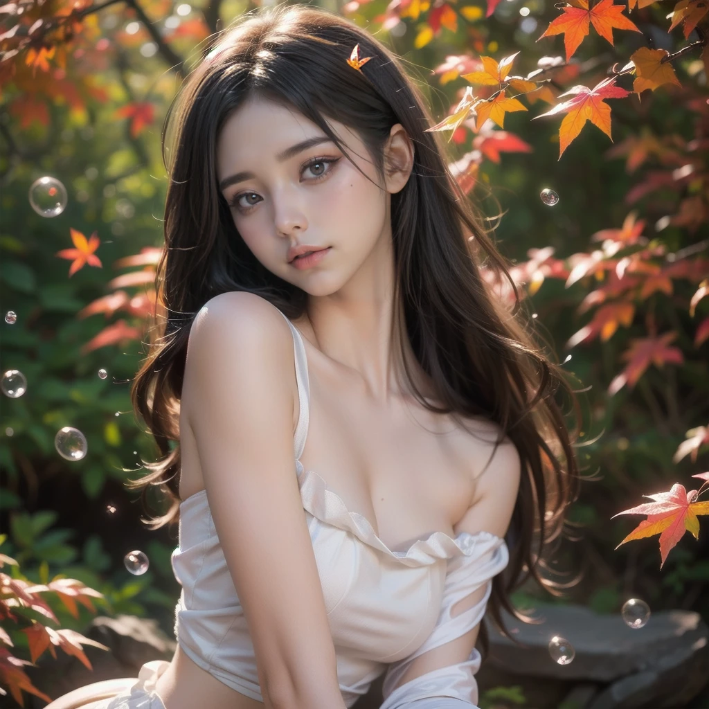 Beautiful Korean woman,black hair,20 years old,in hot tropical spring,wearing see-through wet sarong dress,magical,ethereal,NSFW,climax,arousing,sexy,slightly opened mouth,half closed eyes,highest quality,detailed,masterpiece,close up face